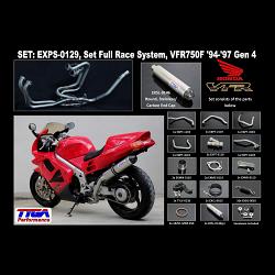 Set, Pipe, L.H Exit, Full Race System, VFR750F, 4th Gen, 94-97 Round Stainless/Carbon End Cap Sile 1